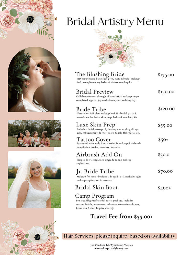 bridal pricing menu image